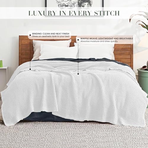 100% Cotton Waffle Weave Blanket for Hot Sleepers, Twin 92" x 68" - color: White, size: Twin(92"x68")
