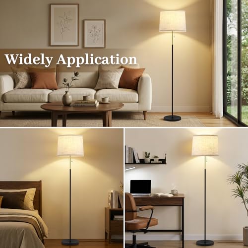 Floor Lamps for Living Room & Bedroom, 60" Modern Tall Standing Lamp, 3CCT - color: Linen T-Shades+Blackgold Pole