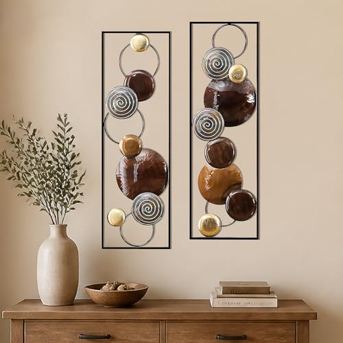 JFUJFU 2 Piece Brown Metal Wall Art for Home Hanging - color: Brown