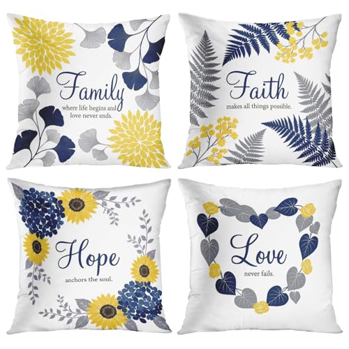 Throw Pillow Covers, Floral Sunflower, Set of 4, 18"x18" - color: Botanical Floral