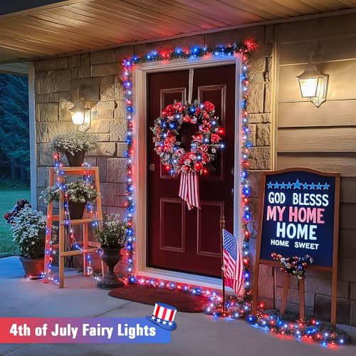 JMEXSUSS 200 LED 4th of July Fairy Lights, Red White and Blue Lights Indoor - color: Red White Blue, size: 66FT 200LED