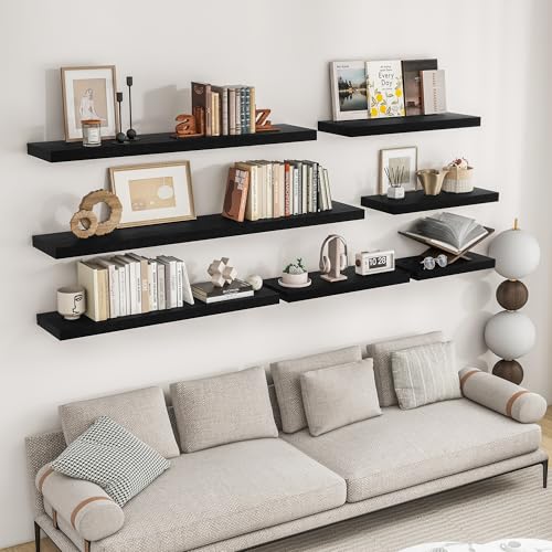 RICHFOCUS 36Inch Floating Shelves for Wall 2Pack, Black, 8" Deep - color: Black, size: 36"L x 8"D, Set of 2