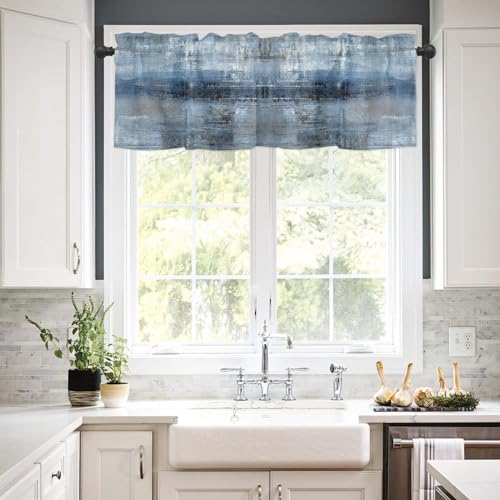 2 Pack Navy Blue Window Valances, Abstract Art Valances for Windows Treatment, Farmhouse Rod Pocket Decorative Curtain Valance for Bathroom Bedroom Living Room, 54 X 18 in Blue, 2 Panel - color: Navy Blue, size: 54"W x 18"L (Pack of 2)