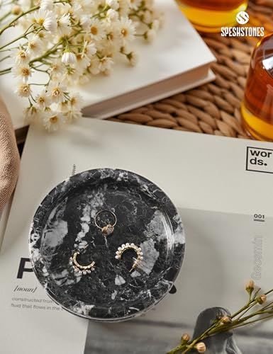 Marble Jewelry Dish, 5" Handmade Black Ring Tray - color: Black