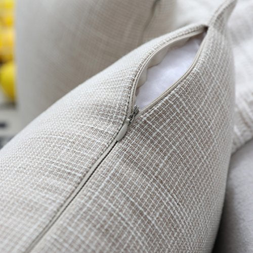 Pack of 2, Kevin Textile Decorative 2 Tone Linen Pillow Covers Farmhouse Boho Decor Cushion Covers for Chair/Sofa/Bed/Car, 18 x 18 Inches, Light Beige - color: Light Beige, size: 18" x 18" (Pack of 2)