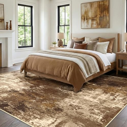 RELEANY Washable 6'x9' Abstract Area Rug for Living Room Brown Tan - color: Brown/Tan, size: 6' x 9' (Rectangular)