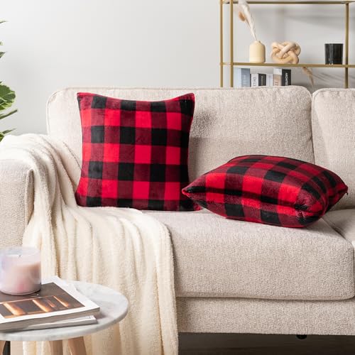 PAVILIA Buffalo Plaid Red Decorative Throw Pillow Covers 20x20 Set of 2 - color: Checkered Red, size: 20" x 20" (Pack of 2)