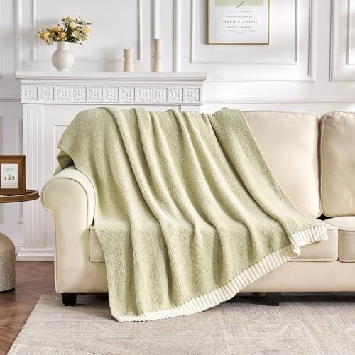 CozeCube Reversible Knitted Throw Blanket, Sage Green White Melange 50"x60" - color: M-sage Green, size: 50"x60"