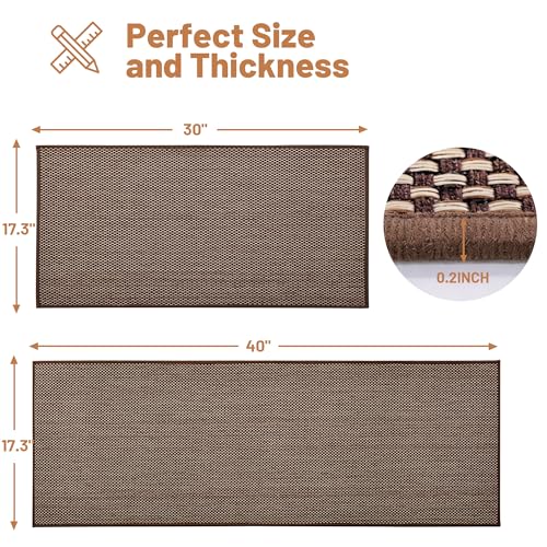 Brown Kitchen Rugs Non Slip Washable Set of 2 PCS, Cushioned Rugs for Kitchen Floor, Absorbent Runner Rug Comfort Mats with Rubber Backing for Kitchen, Hallway, Bathroom, Bedroom, 17.3"x30"+17.3"x47" - color: Brown, size: 17.3"x30"-17.3"x47"