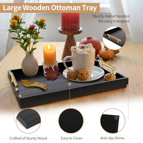 SXNOWS Wood Serving Tray with 2 Sets of Handles,Black - color: Black-large