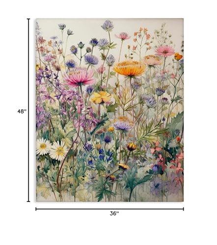Mixed Wild Flowers Botanical, 36 x 48 Inch Canvas Wall Art - size: 48"L x 36"W