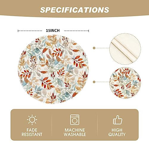 Artoid Mode Leaves Round Fall Placemats Set of 4, 14 Inch Seasonal Autumn Thanksgiving Round Table Mats for Dining Decoration - size: 14", Round 4 Pcs
