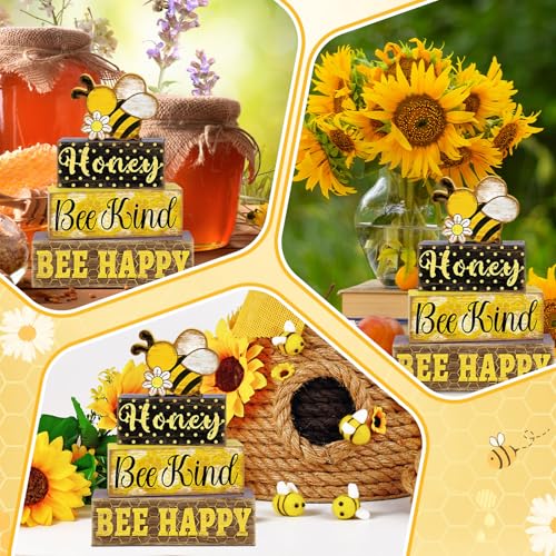 Britimes Tiered Tray Decor Set, 4 Pack, Wooden Table Sign, Bee Daisy - style: Bee