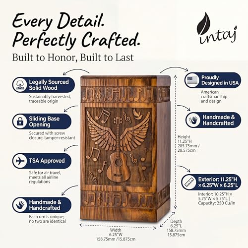 Guitar Wings Wooden Urn for Human Ashes, X-Large 250 Cu in, Rosewood - color: Rosewood, size: X-Large (250 Cu In, to 250 lb)