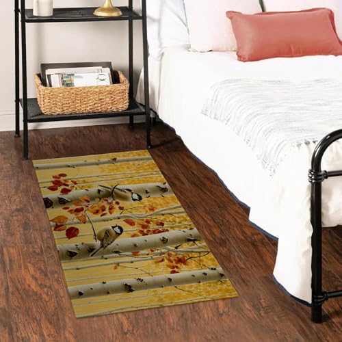 Autumn Bird Door Mat Indoor 17x29.5 Inch, Warm Rustic Doormat for Kitchen Bathroom, Retro Birch Forest Decorative Floor Pad Gifts, Nonwoven Entry Rug, Non Slip Dot Plastic Backing - color: Bird01