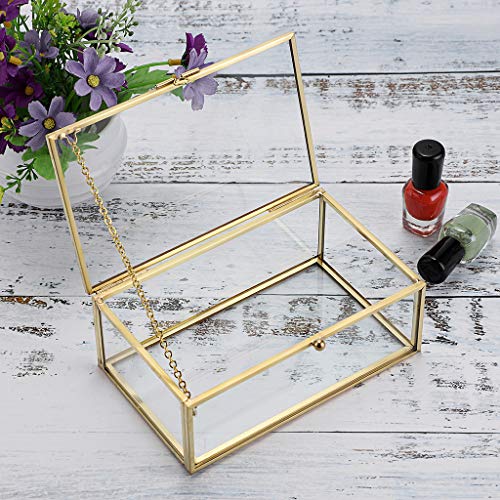 Hipiwe Vintage Glass Keepsake Box, Rectangle Jewelry Display Organizer Case - color: Gold, size: Small