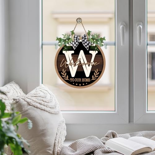 Monogram Letter W Front Door Sign, Welcome to Our Home Family Last - color: W