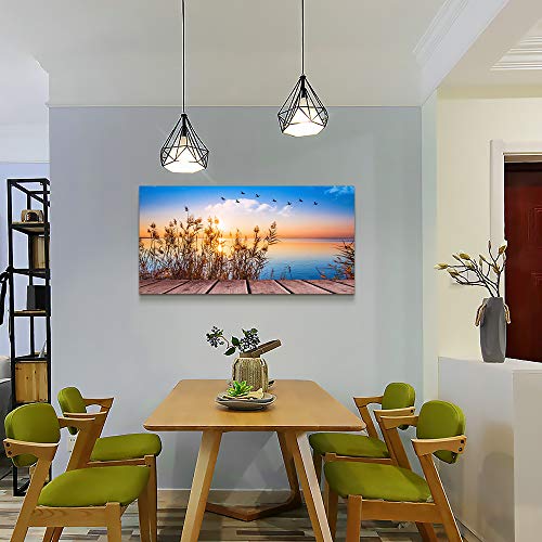 MHARTK66 Ocean Canvas Wall Art for Living Room, Coastal Bedroom 40"x20" - color: Blue Sunrise Scenery (Wrapped Canvas), size: 40"L x 20"W
