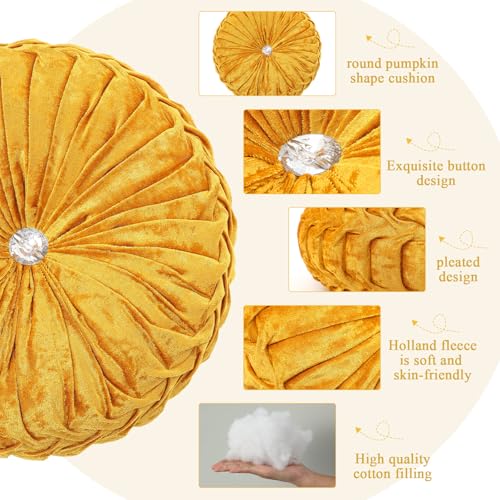 Drydiet 1 Pcs Round Pumpkin Throw Pillow Fall Pillow(Velvet Gold,15'') - color: Velvet Gold, size: 15''