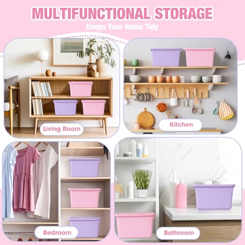 Potchen 6 Pack Small Stackable Storage Bins with Lids, Pink, Purple - color: Pink, Purple