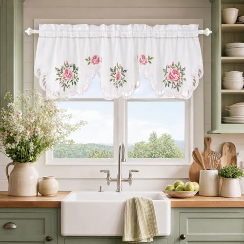 Molaxhome Beautiful Dazzling Embroidered Window Valance for Kitchen Decor - color: Pink, size: 58"W x 14"L (Pack of 1)