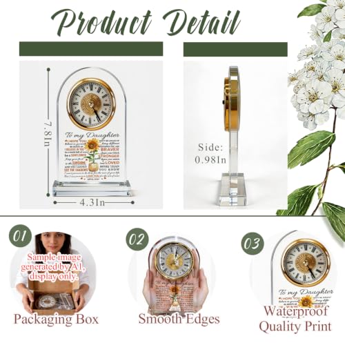 WKYAER Acrylic Desk Clock for Daughter, Motivational Timepiece with Loving Message, Inspirational Keepsake, Sunflower Design, Family Love Gift, Mother's Day Birthday Gift from Daughter, 4.3 x 7.8 in - color: Gift 20