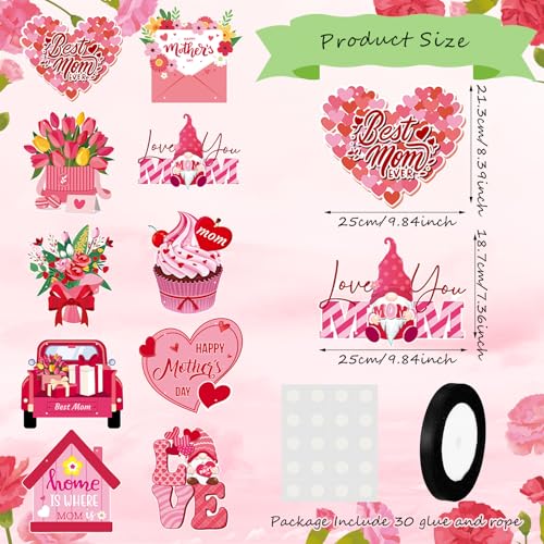 CroBlissful 2 Sets Happy Mother's Day Decorations Door Banners Mothers Day Porch Signs Pink Floral Banner Thank You Mom Door Hanging for Outdoor Indoor Best Mom Supplies - style: Mother's Day