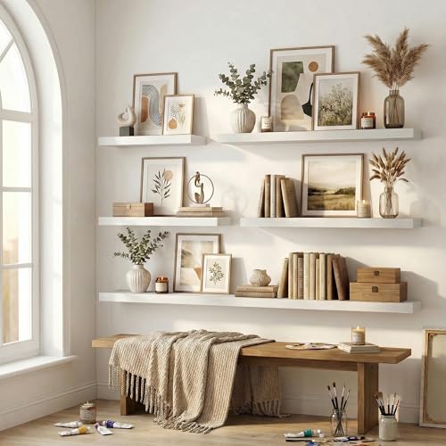 Venusmiles 12 inch Deep Floating Shelves for Wall, 24" Wide, White, 2-Pack - color: White Finish, size: 24"w x 12"d, 2p