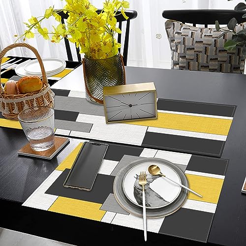 ArtSocket Table Runner and Placemats Set of 6, Abstract Geometric - color: Geometric Yellow