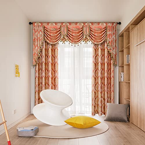 ELKCA Golden Jacquard Swag Waterfall Valance Luxury Curtain Valance for Living Room (Damask-Coffee, W79 Inch, 1 Panel) - color: Valance,damask-coffee, size: 79"W x 43"L (Pack of 1)