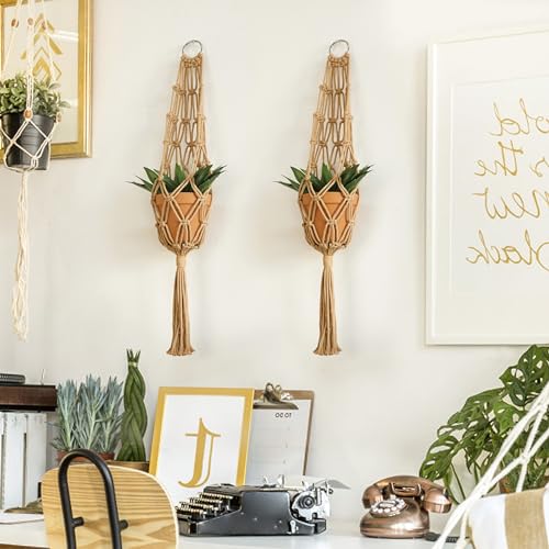Artilady Hanging Planter for Indoor Plants, Macrame Plant Hanger Holder - color: Latte Brown