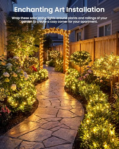Solar String Lights, 2 Packs Total 66Ft 200 LED Fairy Lights with 8 Modes - color: Warm White, size: 33FT*2Packs