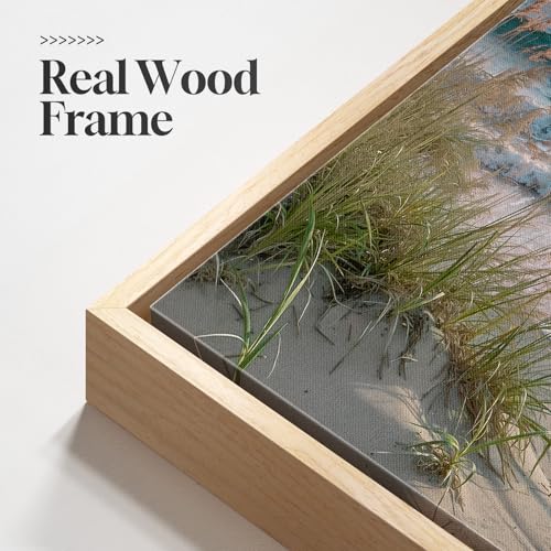 Framed Coastal Beach Sunset Landscape Wall Art for Living Room, 24x36 In - color: Blue-A