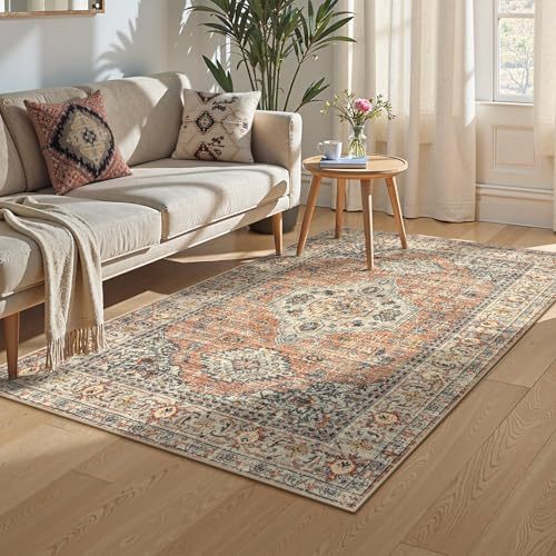 Lahome Oriental Washable Rug, 3x5 Rugs for Bedroom Living Room Entryway - color: Terracotta, size: 3' x 5' (Rectangular)