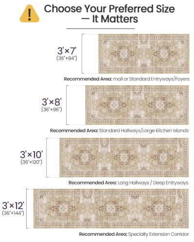 DEXI 3x12 Runner Rug for Hallway Non Slip Washable, Vintage Floral, Beige - color: Beige, size: 3' x 12' (Runner)