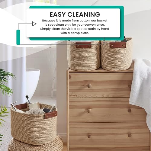 3 Pack Woven Cotton Rope Storage Basket, 15x10x9, Multi-Brown - color: Multi-Brown