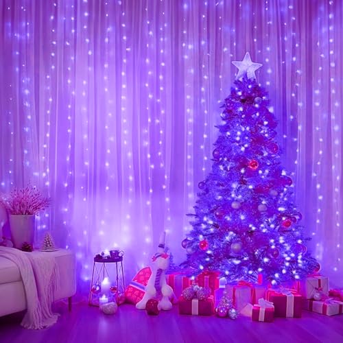 Minetom Halloween Curtain Lights, 300 LEDs Twinkle Fairy Lights, 8 Modes - color: Purple, size: 1 Pack