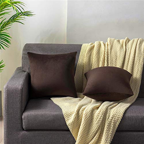DEZENE Throw Pillow Covers 16x16 Chocolate Brown: Pack of 2 Cozy Soft Velvet Square Modern Luxury Decorative Throw Pillow Cases for Sofa Couch Living Room Bed Home Decor - color: Chocolate Brown, size: 16" x 16" (Pack of 2)