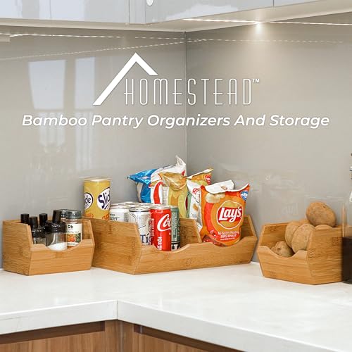 HOMESTEAD Bamboo Pantry Storage Bins β Stackable Potato & Onion Storage Bin for Kitchen Countertop, Pantry Organizer, Fruit Vegetable Basket, Multiuse - Set of 3 Slide-Out Access - size: Medium ( 3 Pack )