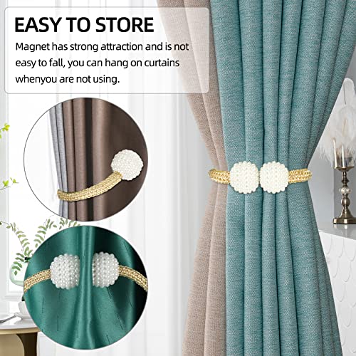 8 Pack Magnetic Curtain Tiebacks with Pearls,Modern Curtain Holdbacks Strap - color: Gold
