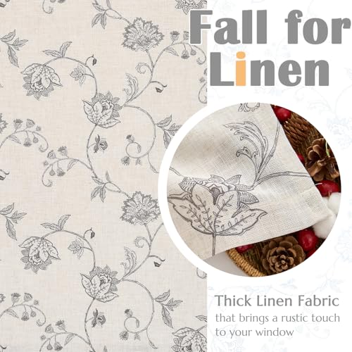 jinchan Linen Floral Valance Farmhouse 18 Inch 1 Panel Grey on Linen - color: Floral Grey on Linen