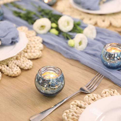 Volens 24PCS Blue Votive Candle Holder Bulk, Round Mercury Glass Votives - color: Blue, size: 24 PACK
