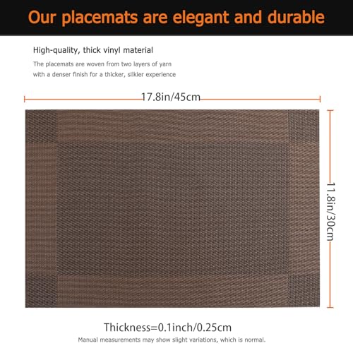 Brown Vinyl Placemats Set of 6, Heat Resistant Table Placemats - color: Brown