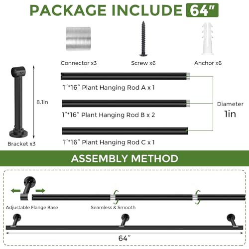 Window Plant Hanger Indoor, 64 Inch Heavy Duty Plant Hanging Rod - size: 64 Inch