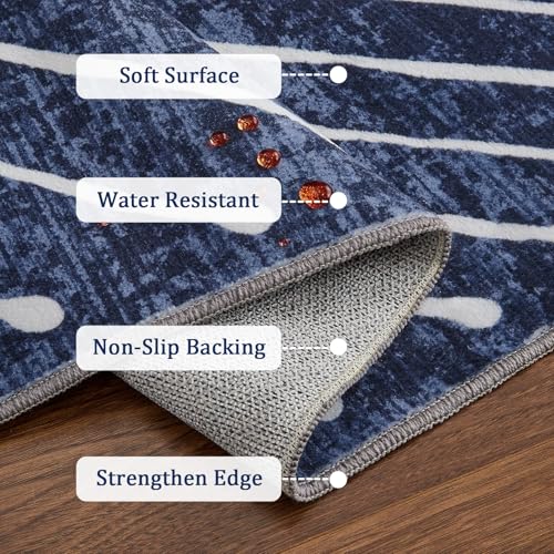 ROYHOME Washable Runner Rug 2x6 Non Slip Hallway Runner Rug for Entryway - color: Navy, size: 2' x 6' (Runner)