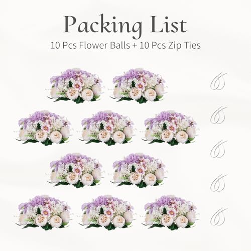 Flower Balls Centerpieces Tables: Purple White Silk Rose, 10Pcs - color: Purple Pink White, size: 10 PCS