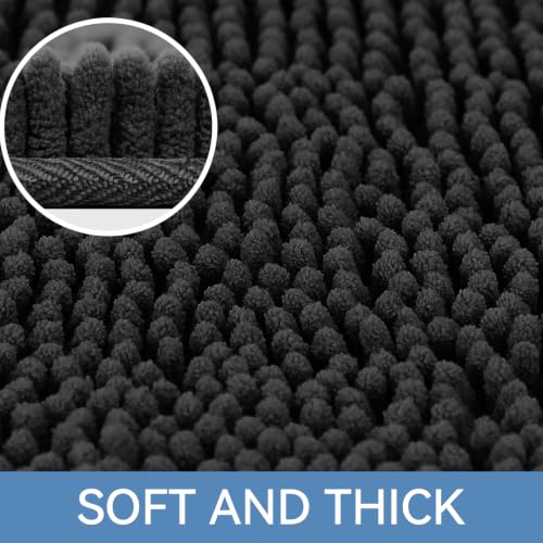 Bcoimo Small Bath Rug Mat,24x17 Chenille Non Slip Black Bathroom Floor Mats - color: Black, size: 24x17