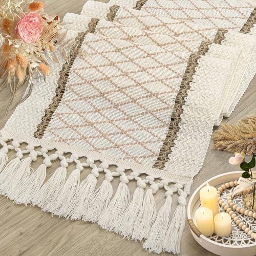 yuboo Fall Boho 72 Inches Table Runner, Modern Farmhouse Dresser Cover Top - color: Beige&cream, size: 72 inch