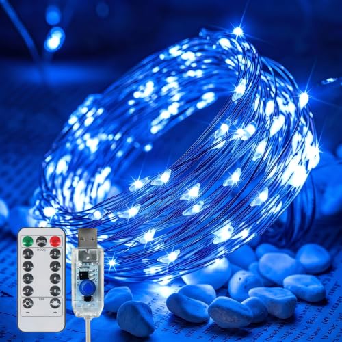 Twinkle Fairy Lights 8 Modes with Remote and Timer 33ft 100LED - color: Blue, size: 1 Pack