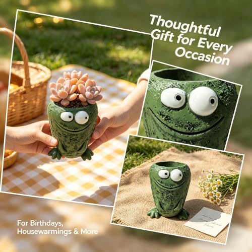 Cute Frog Resin Succulent Planter with Drainage Hole Garden Desk Decor Gift - color: B03-frog
